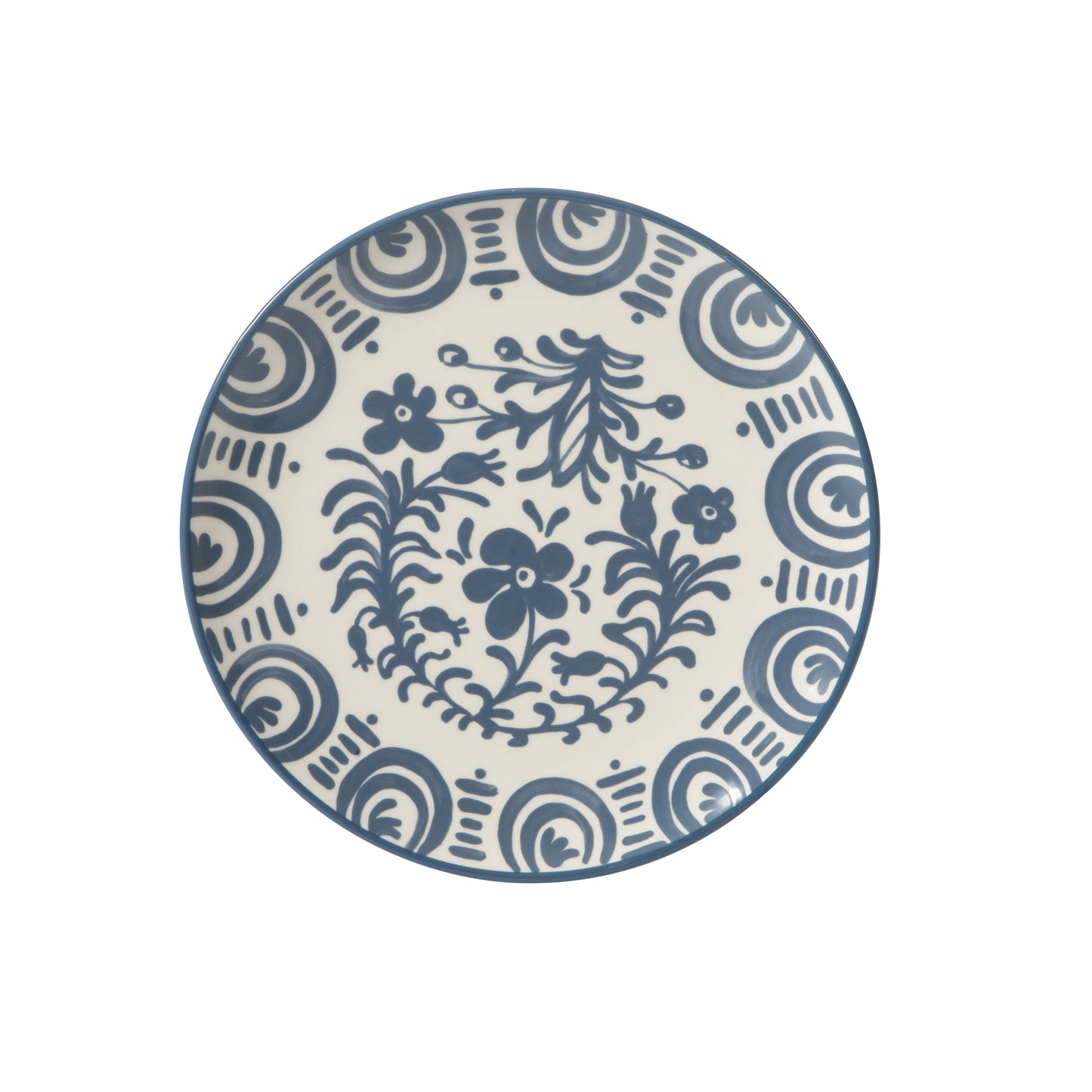 Bloomhouse - 2-Time Oprah’s Favorite Things - Valencia Flor 16 Piece Dinnerware Set, Artisanal Decorated Stoneware Plates & Bowls, Service for 4, Microwave & Dishwasher Safe, Iris Blue