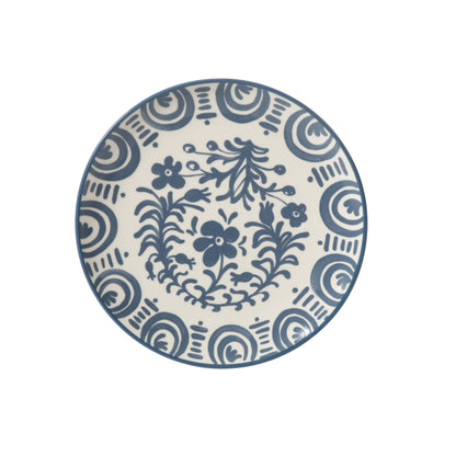 Bloomhouse - 2-Time Oprah’s Favorite Things - Valencia Flor 16 Piece Dinnerware Set, Artisanal Decorated Stoneware Plates & Bowls, Service for 4, Microwave & Dishwasher Safe, Iris Blue