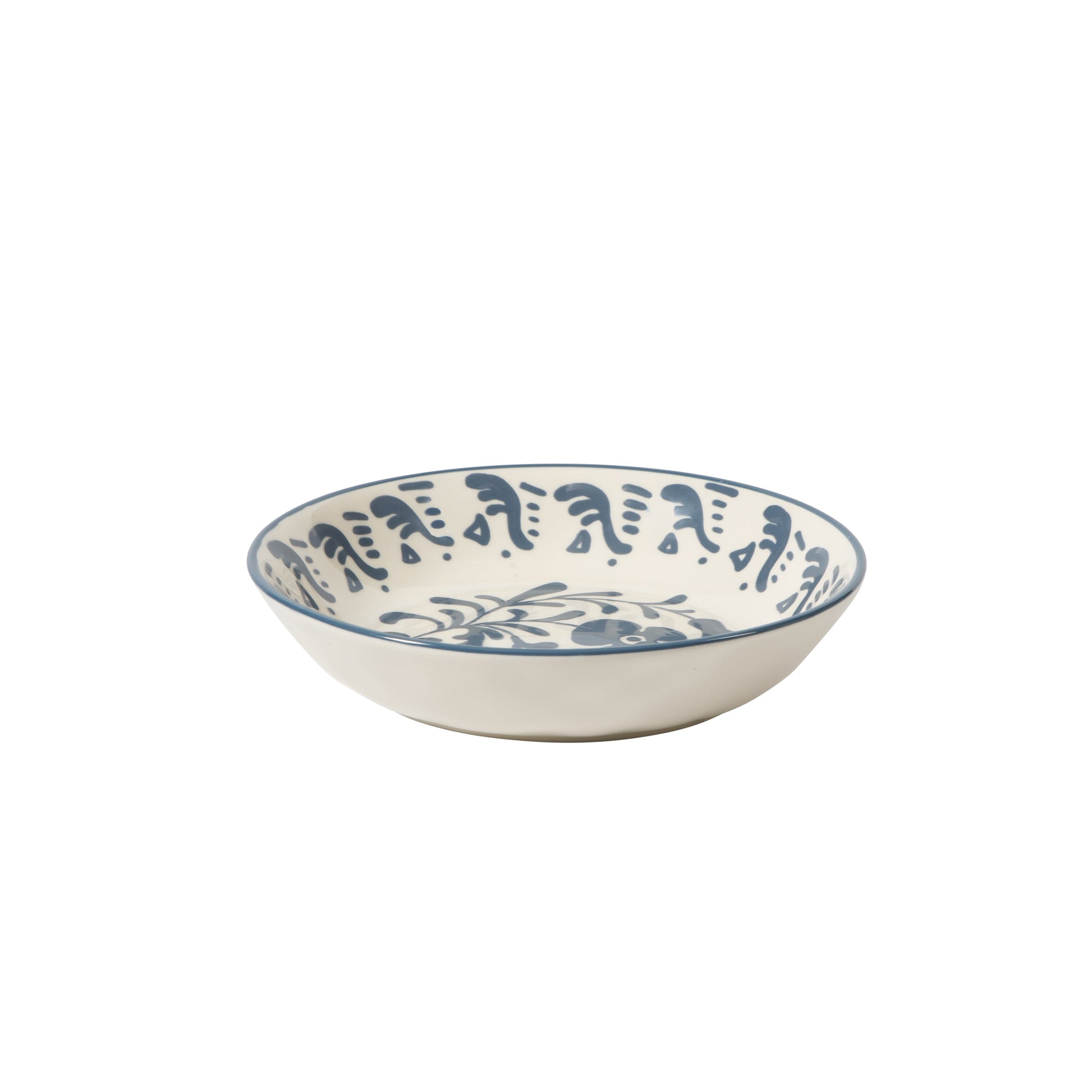 Bloomhouse - 2-Time Oprah’s Favorite Things - Valencia Flor 16 Piece Dinnerware Set, Artisanal Decorated Stoneware Plates & Bowls, Service for 4, Microwave & Dishwasher Safe, Iris Blue