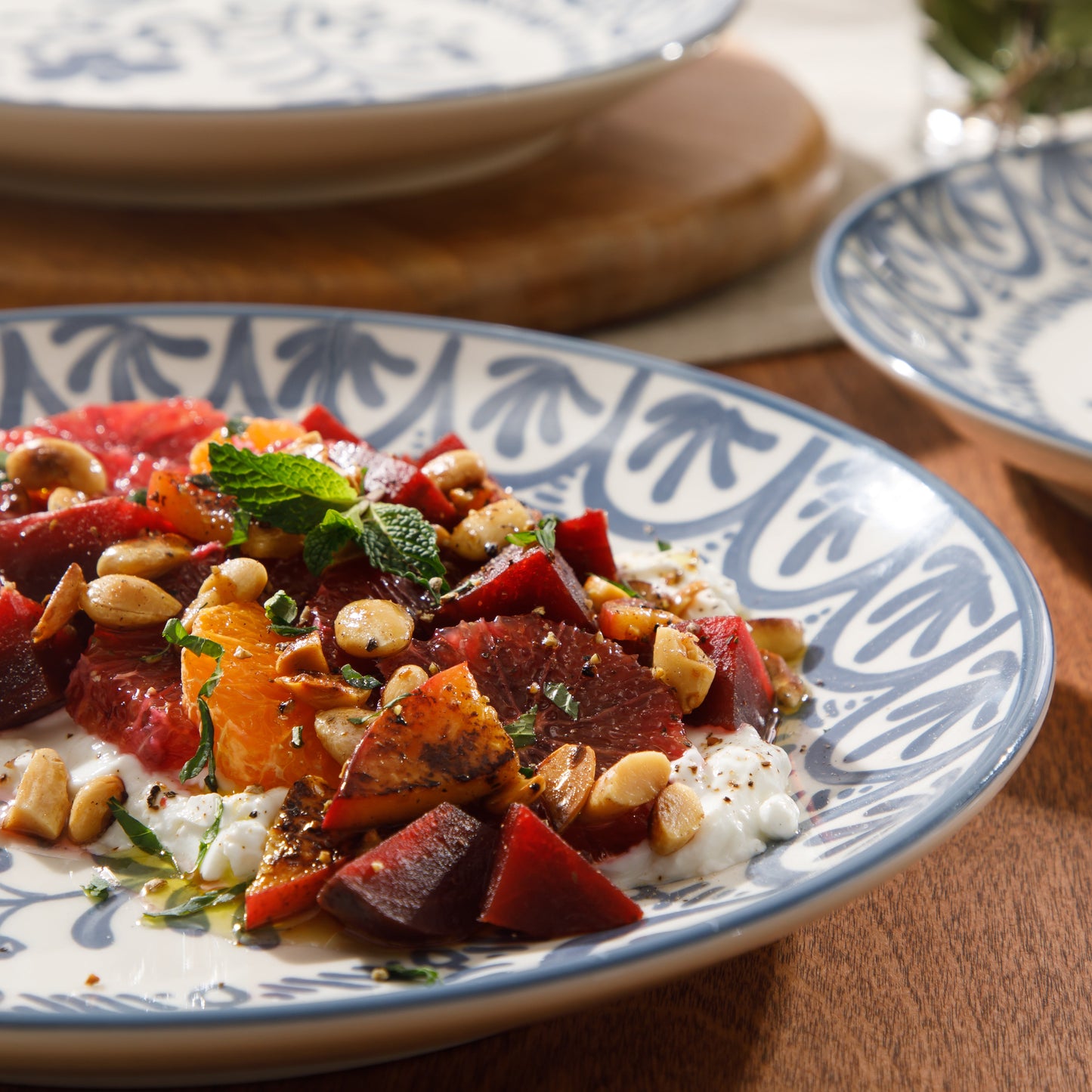 Bloomhouse - 2-Time Oprah’s Favorite Things - Valencia Flor 4 Piece 10.75” Dinner Plate Set, Stoneware Plates, Mediterranean Floral Decal Design, Microwave & Dishwasher Safe