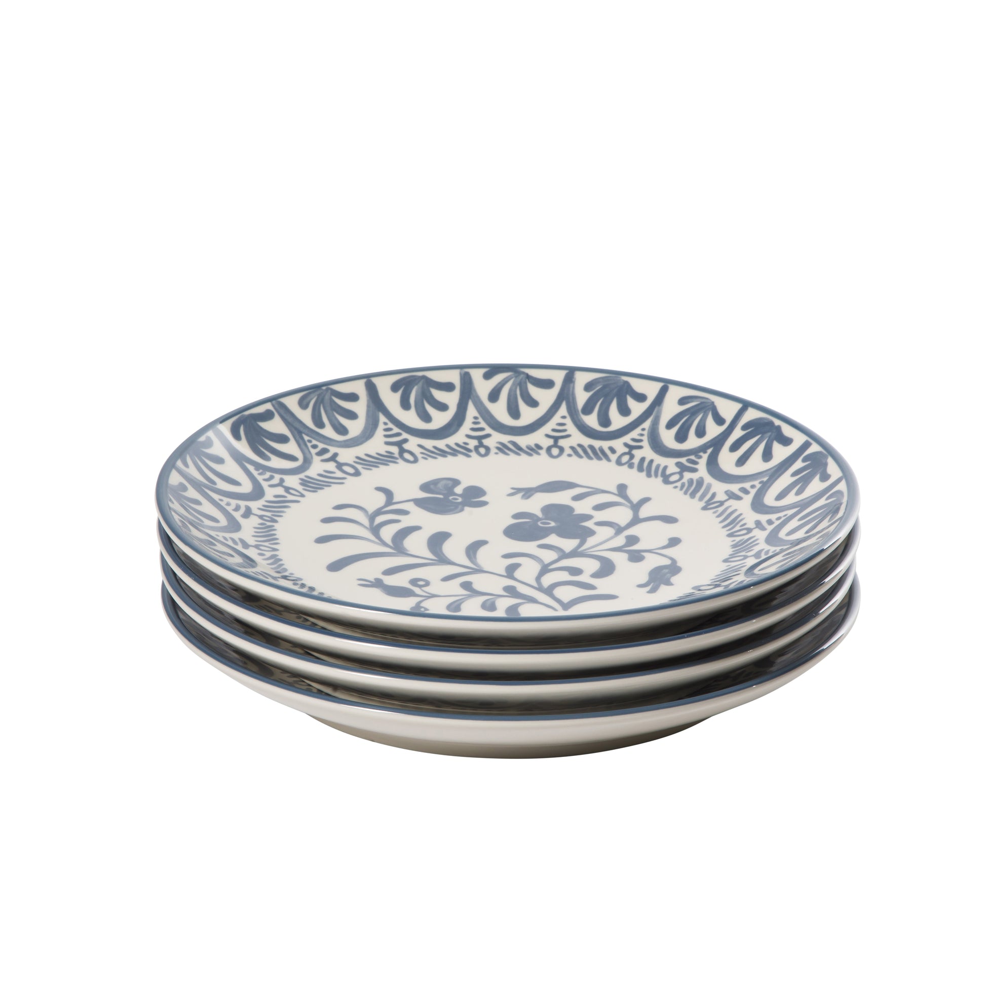 Bloomhouse - 2-Time Oprah’s Favorite Things - Valencia Flor 4 Piece 10.75” Dinner Plate Set, Stoneware Plates, Mediterranean Floral Decal Design, Microwave & Dishwasher Safe