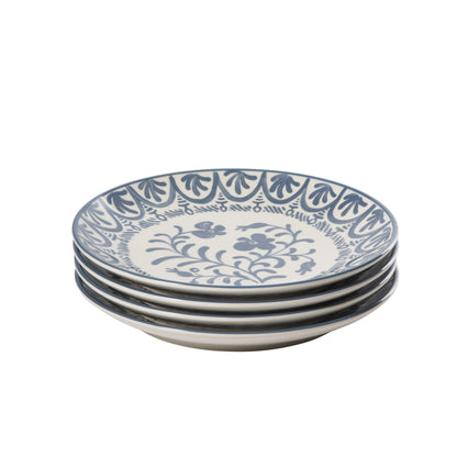 Bloomhouse - 2-Time Oprah’s Favorite Things - Valencia Flor 4 Piece 10.75” Dinner Plate Set, Stoneware Plates, Mediterranean Floral Decal Design, Microwave & Dishwasher Safe
