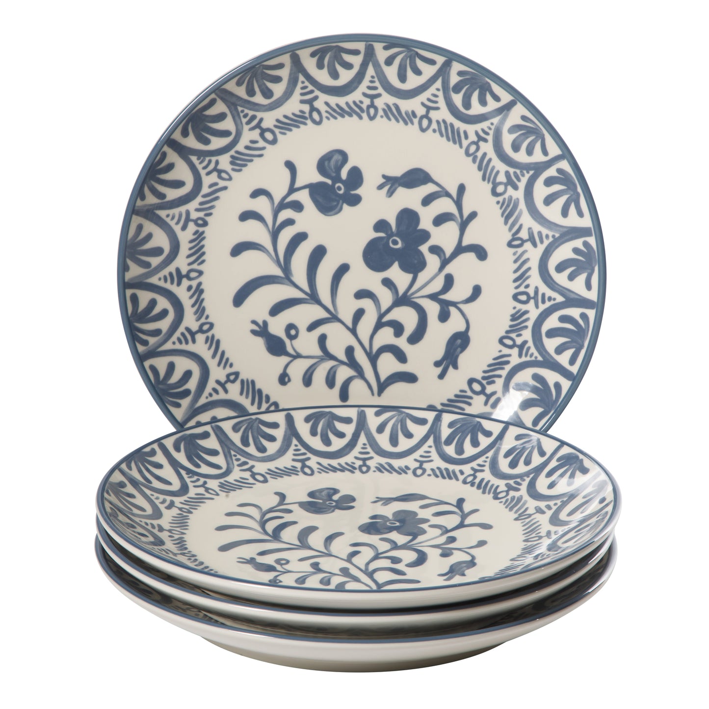 Bloomhouse - 2-Time Oprah’s Favorite Things - Valencia Flor 4 Piece 10.75” Dinner Plate Set, Stoneware Plates, Mediterranean Floral Decal Design, Microwave & Dishwasher Safe