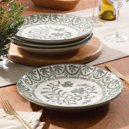 Bloomhouse - 2-Time Oprah’s Favorite Things - Valencia Flor 4 Piece 10.75” Dinner Plate Set, Stoneware Plates, Mediterranean Floral Decal Design, Microwave & Dishwasher Safe