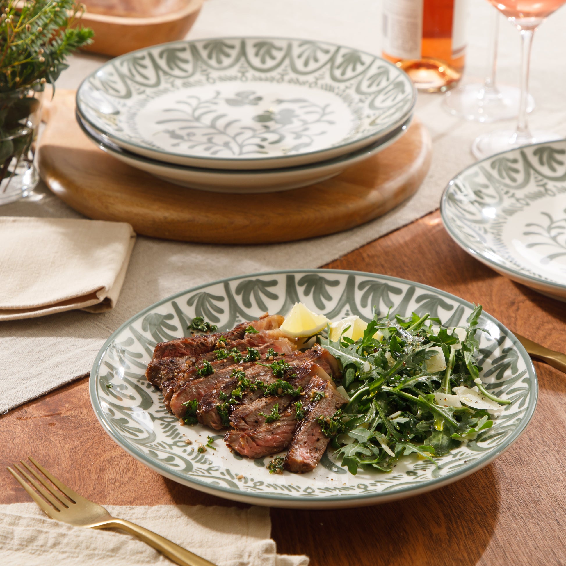Bloomhouse - 2-Time Oprah’s Favorite Things - Valencia Flor 4 Piece 10.75” Dinner Plate Set, Stoneware Plates, Mediterranean Floral Decal Design, Microwave & Dishwasher Safe