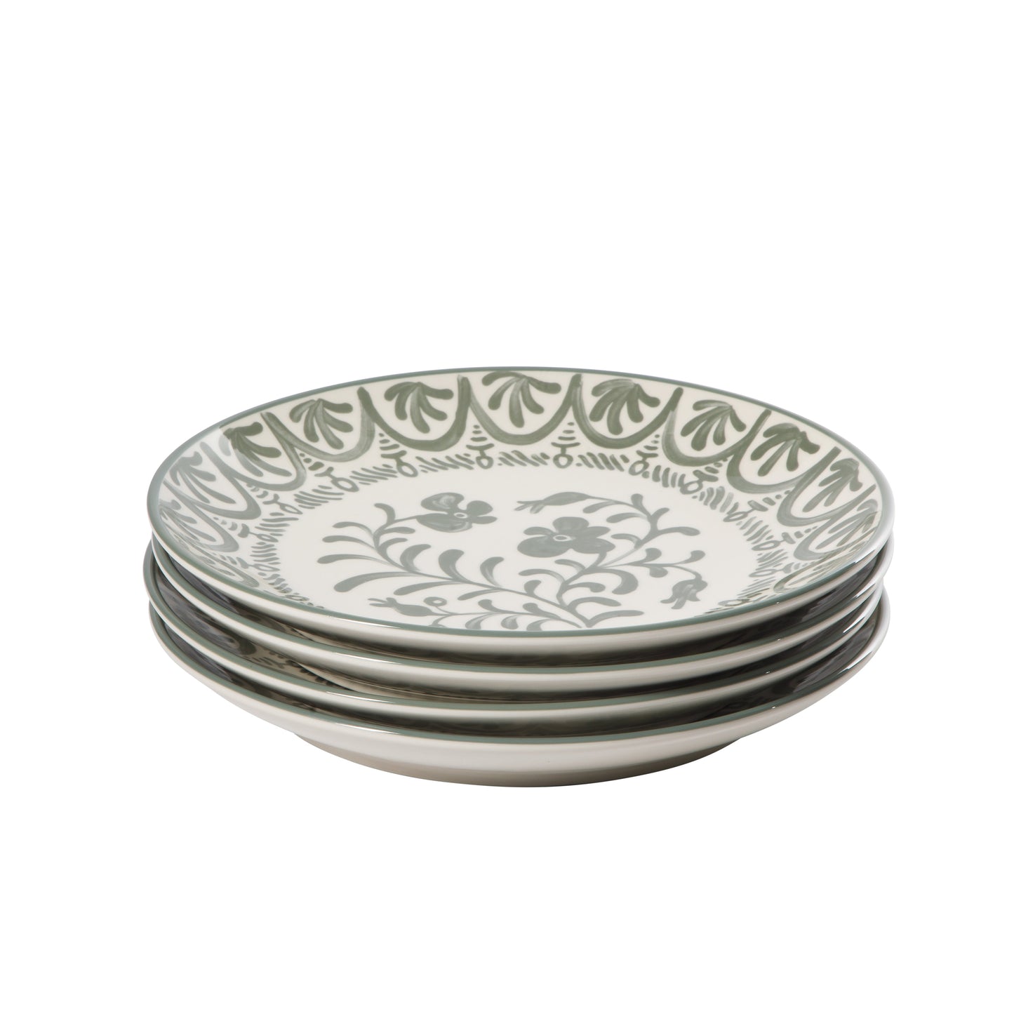 Bloomhouse - 2-Time Oprah’s Favorite Things - Valencia Flor 4 Piece 10.75” Dinner Plate Set, Stoneware Plates, Mediterranean Floral Decal Design, Microwave & Dishwasher Safe