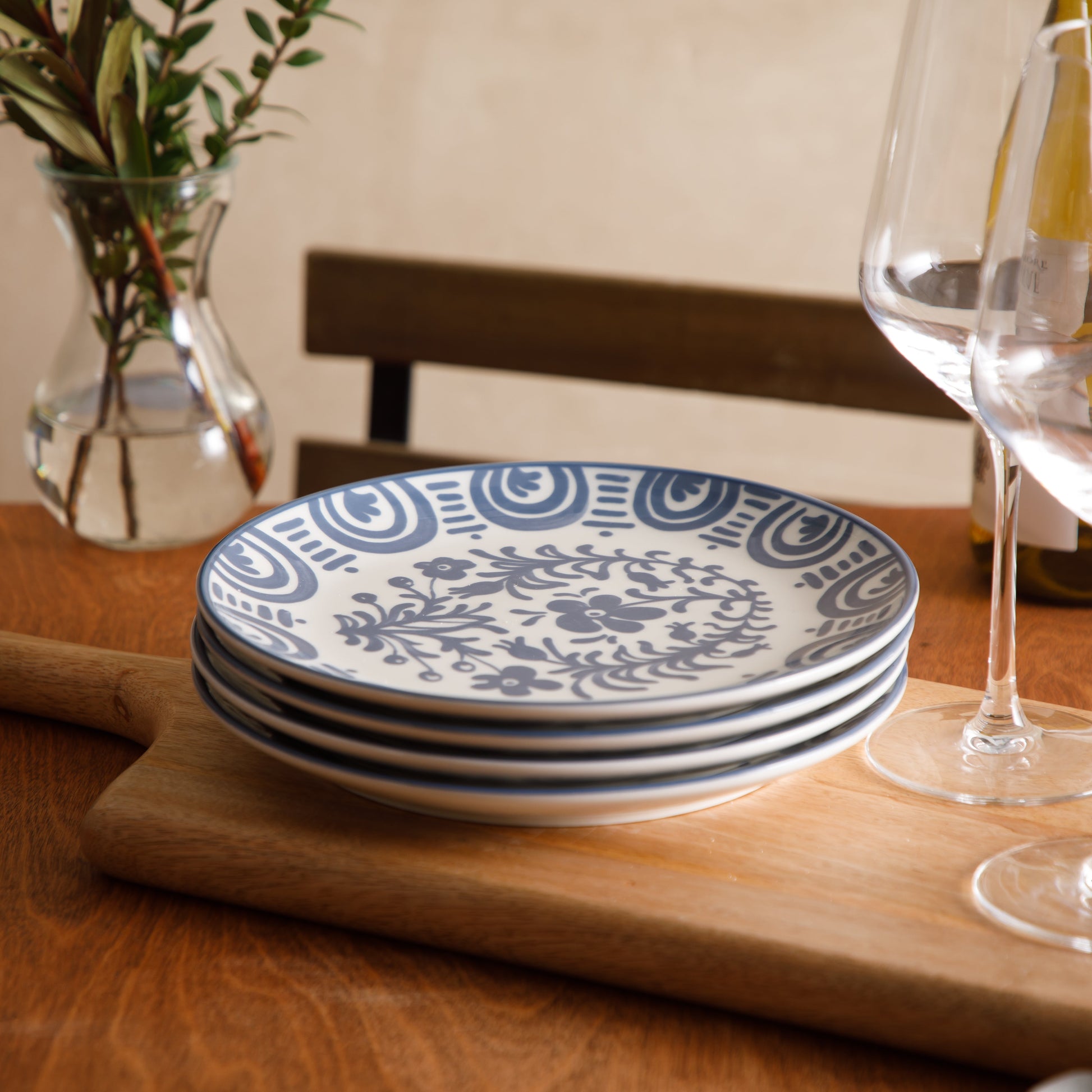 Bloomhouse - 2-Time Oprah’s Favorite Things - Valencia Flor 4 Piece Dessert & Salad Plate Set, 8.75” Stoneware Plates, Mediterranean Floral Decal Design, Microwave & Dishwasher Safe