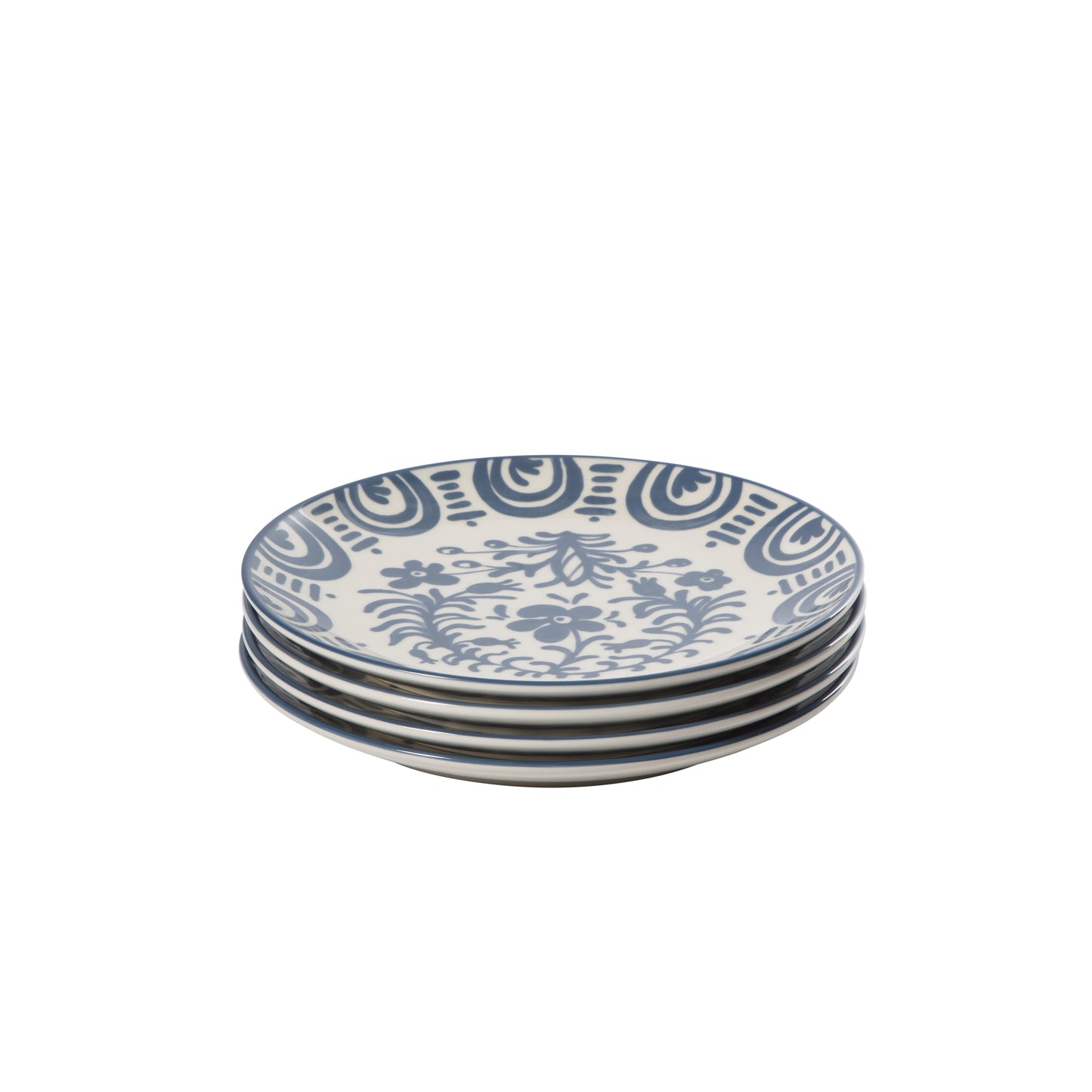 Bloomhouse - 2-Time Oprah’s Favorite Things - Valencia Flor 4 Piece Dessert & Salad Plate Set, 8.75” Stoneware Plates, Mediterranean Floral Decal Design, Microwave & Dishwasher Safe