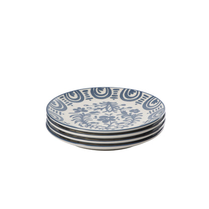 Bloomhouse - 2-Time Oprah’s Favorite Things - Valencia Flor 4 Piece Dessert & Salad Plate Set, 8.75” Stoneware Plates, Mediterranean Floral Decal Design, Microwave & Dishwasher Safe