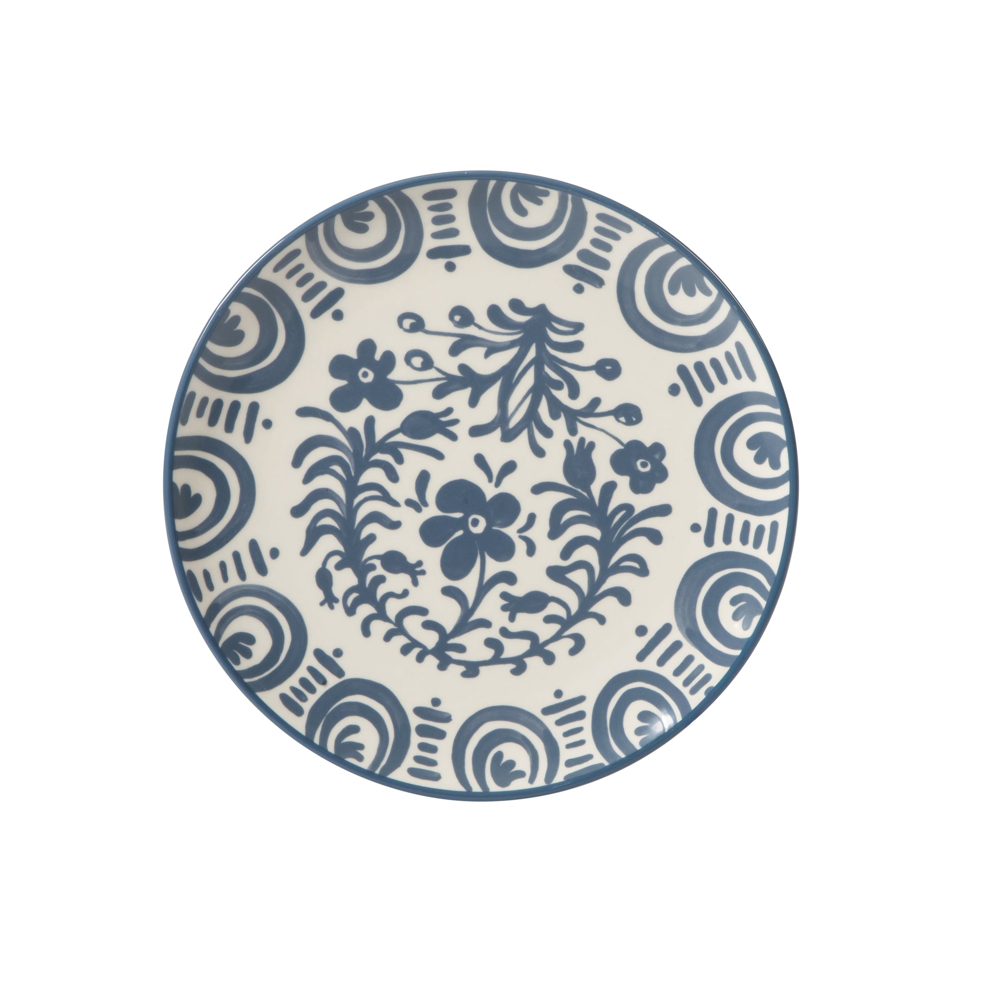 Bloomhouse - 2-Time Oprah’s Favorite Things - Valencia Flor 4 Piece Dessert & Salad Plate Set, 8.75” Stoneware Plates, Mediterranean Floral Decal Design, Microwave & Dishwasher Safe