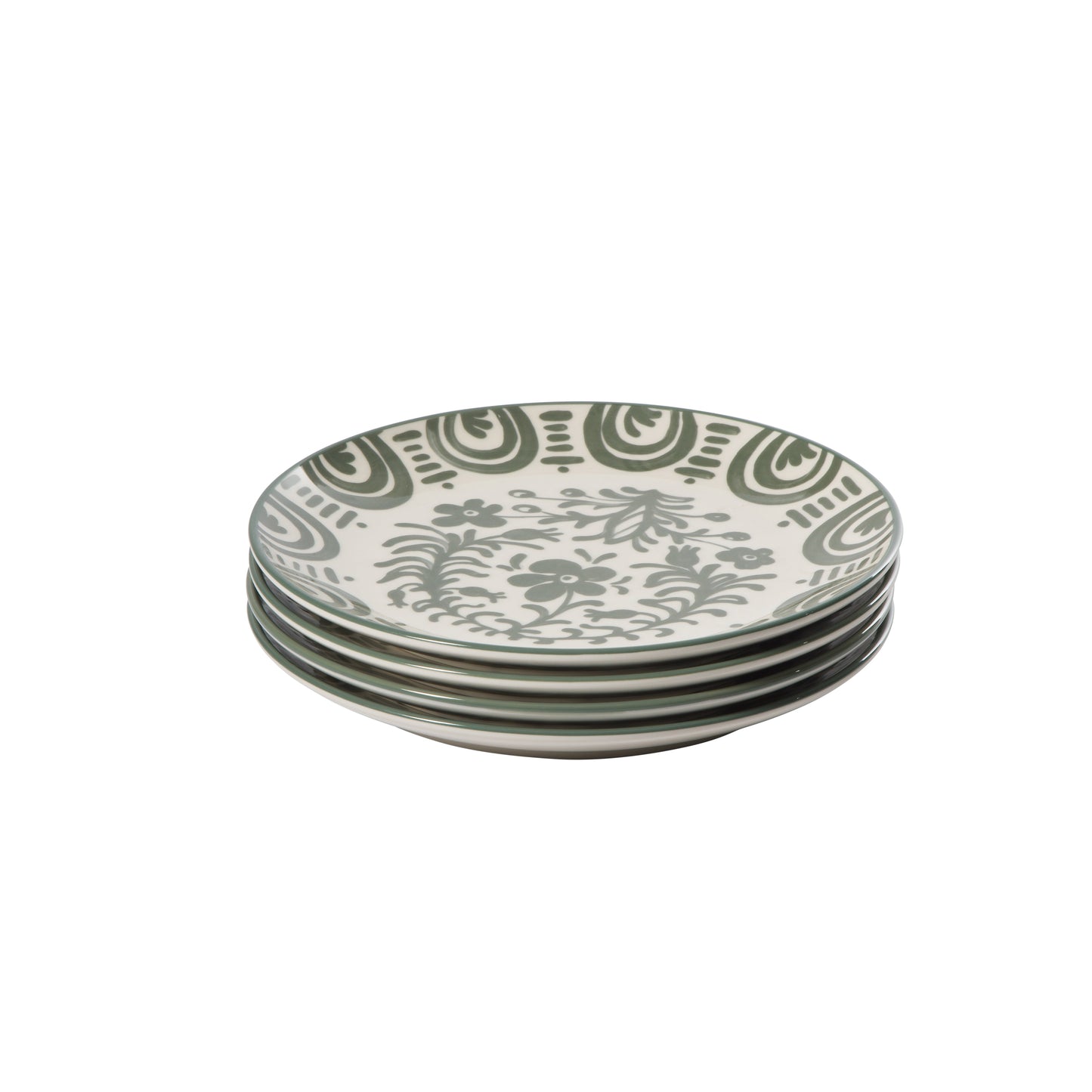Bloomhouse - 2-Time Oprah’s Favorite Things - Valencia Flor 4 Piece Dessert & Salad Plate Set, 8.75” Stoneware Plates, Mediterranean Floral Decal Design, Microwave & Dishwasher Safe