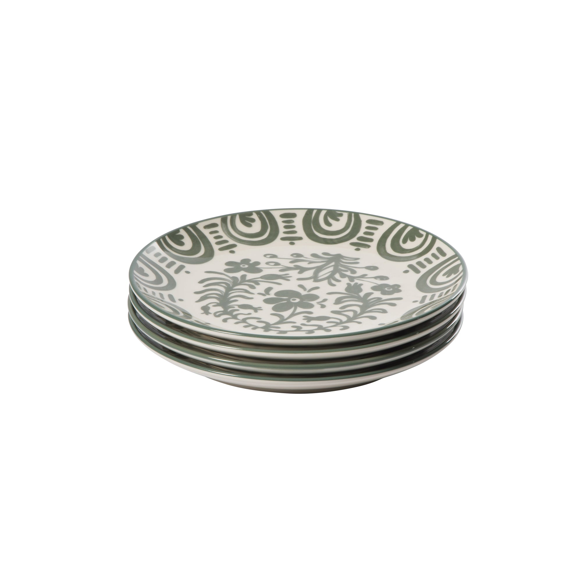 Bloomhouse - 2-Time Oprah’s Favorite Things - Valencia Flor 4 Piece Dessert & Salad Plate Set, 8.75” Stoneware Plates, Mediterranean Floral Decal Design, Microwave & Dishwasher Safe