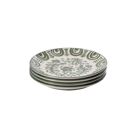 Bloomhouse - 2-Time Oprah’s Favorite Things - Valencia Flor 4 Piece Dessert & Salad Plate Set, 8.75” Stoneware Plates, Mediterranean Floral Decal Design, Microwave & Dishwasher Safe