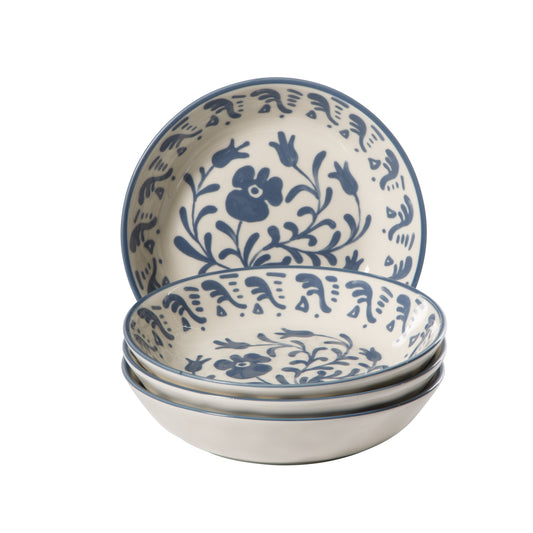 Bloomhouse - 2-Time Oprah’s Favorite Things - Valencia Flor 4 Piece Dinner Bowl Set, 8” Stoneware Pasta Bowls, Mediterranean Floral Decal Design, Microwave & Dishwasher Safe