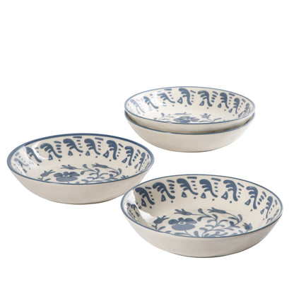 Bloomhouse - 2-Time Oprah’s Favorite Things - Valencia Flor 4 Piece Dinner Bowl Set, 8” Stoneware Pasta Bowls, Mediterranean Floral Decal Design, Microwave & Dishwasher Safe