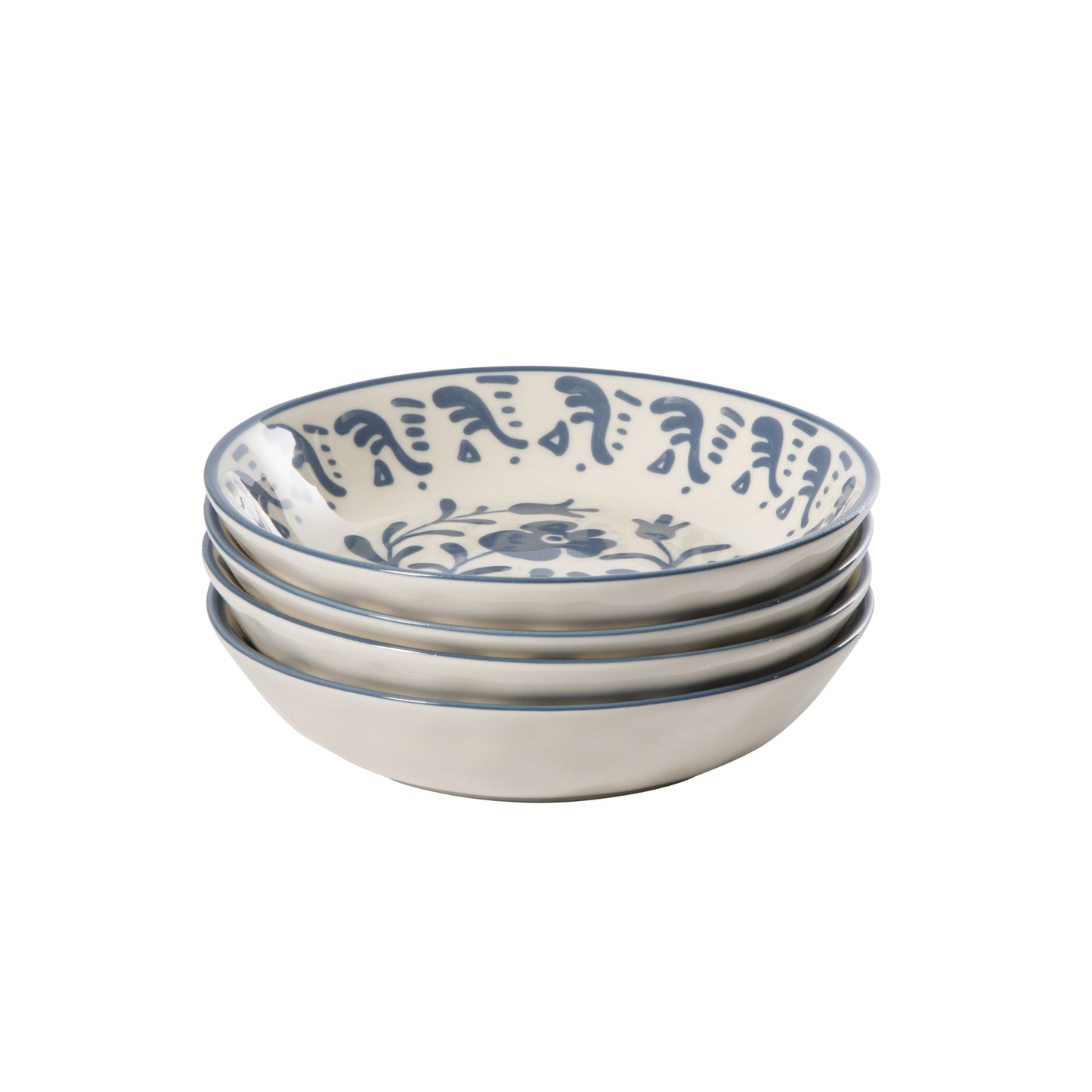 Bloomhouse - 2-Time Oprah’s Favorite Things - Valencia Flor 4 Piece Dinner Bowl Set, 8” Stoneware Pasta Bowls, Mediterranean Floral Decal Design, Microwave & Dishwasher Safe