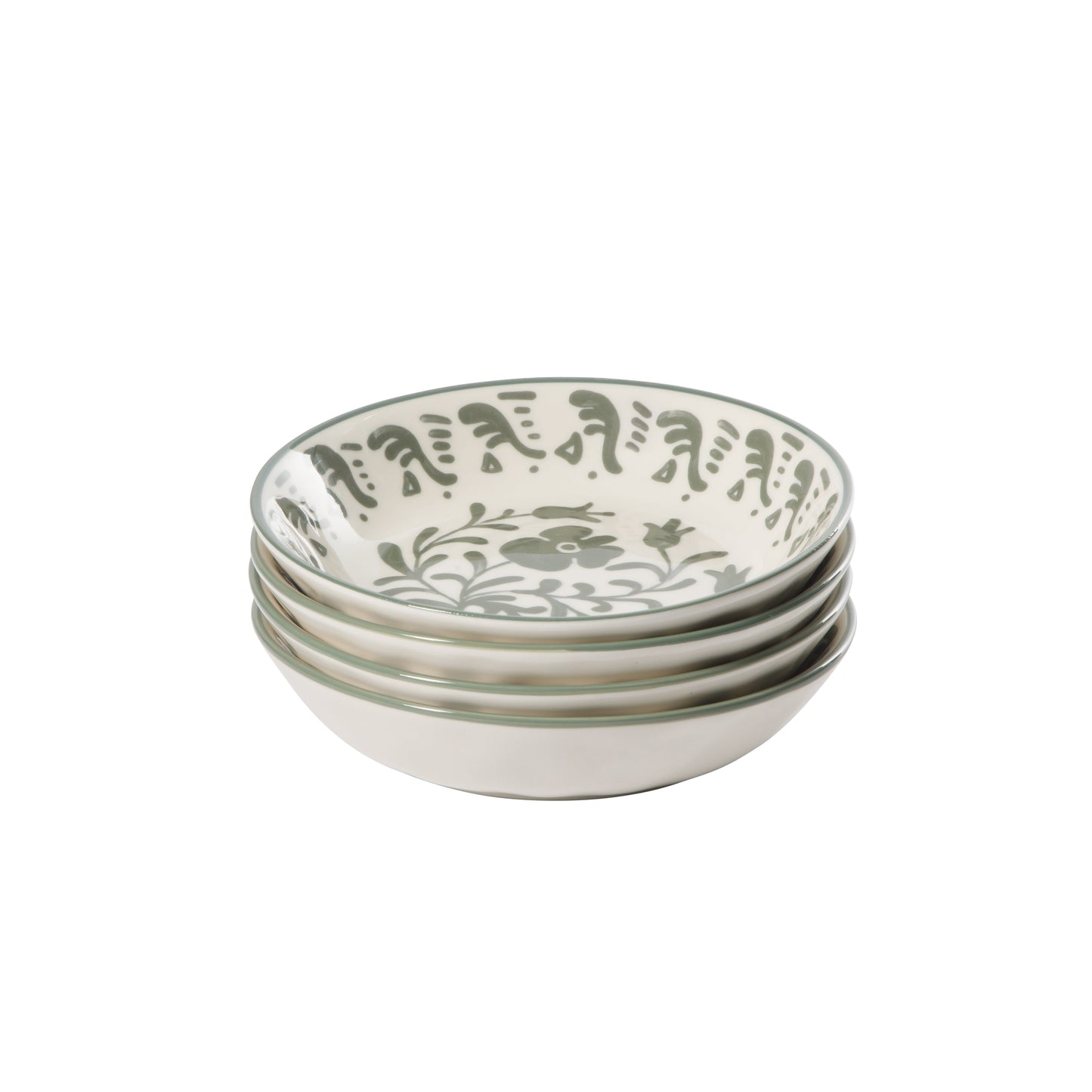 Bloomhouse - 2-Time Oprah’s Favorite Things - Valencia Flor 4 Piece Dinner Bowl Set, 8” Stoneware Pasta Bowls, Mediterranean Floral Decal Design, Microwave & Dishwasher Safe