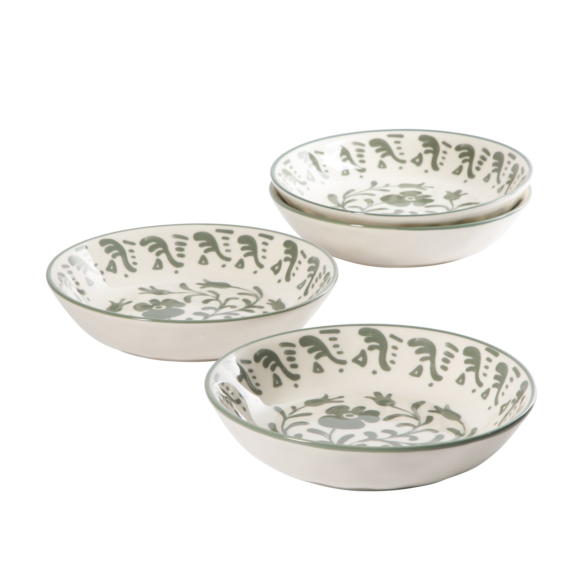 Bloomhouse - 2-Time Oprah’s Favorite Things - Valencia Flor 4 Piece Dinner Bowl Set, 8” Stoneware Pasta Bowls, Mediterranean Floral Decal Design, Microwave & Dishwasher Safe