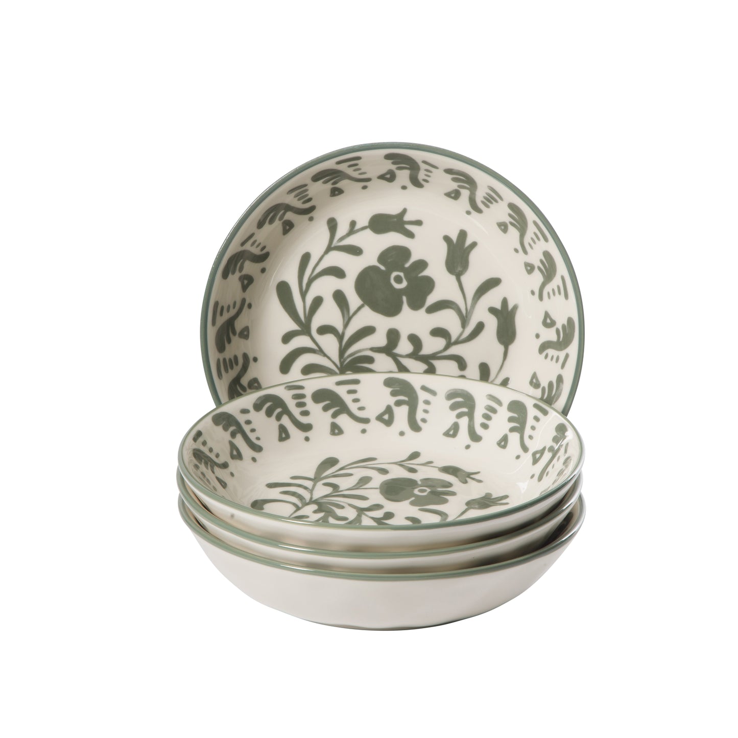 Bloomhouse - 2-Time Oprah’s Favorite Things - Valencia Flor 4 Piece Dinner Bowl Set, 8” Stoneware Pasta Bowls, Mediterranean Floral Decal Design, Microwave & Dishwasher Safe