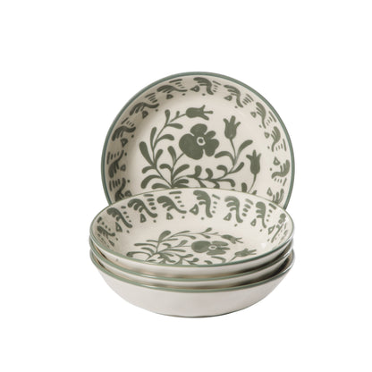 Bloomhouse - 2-Time Oprah’s Favorite Things - Valencia Flor 4 Piece Dinner Bowl Set, 8” Stoneware Pasta Bowls, Mediterranean Floral Decal Design, Microwave & Dishwasher Safe