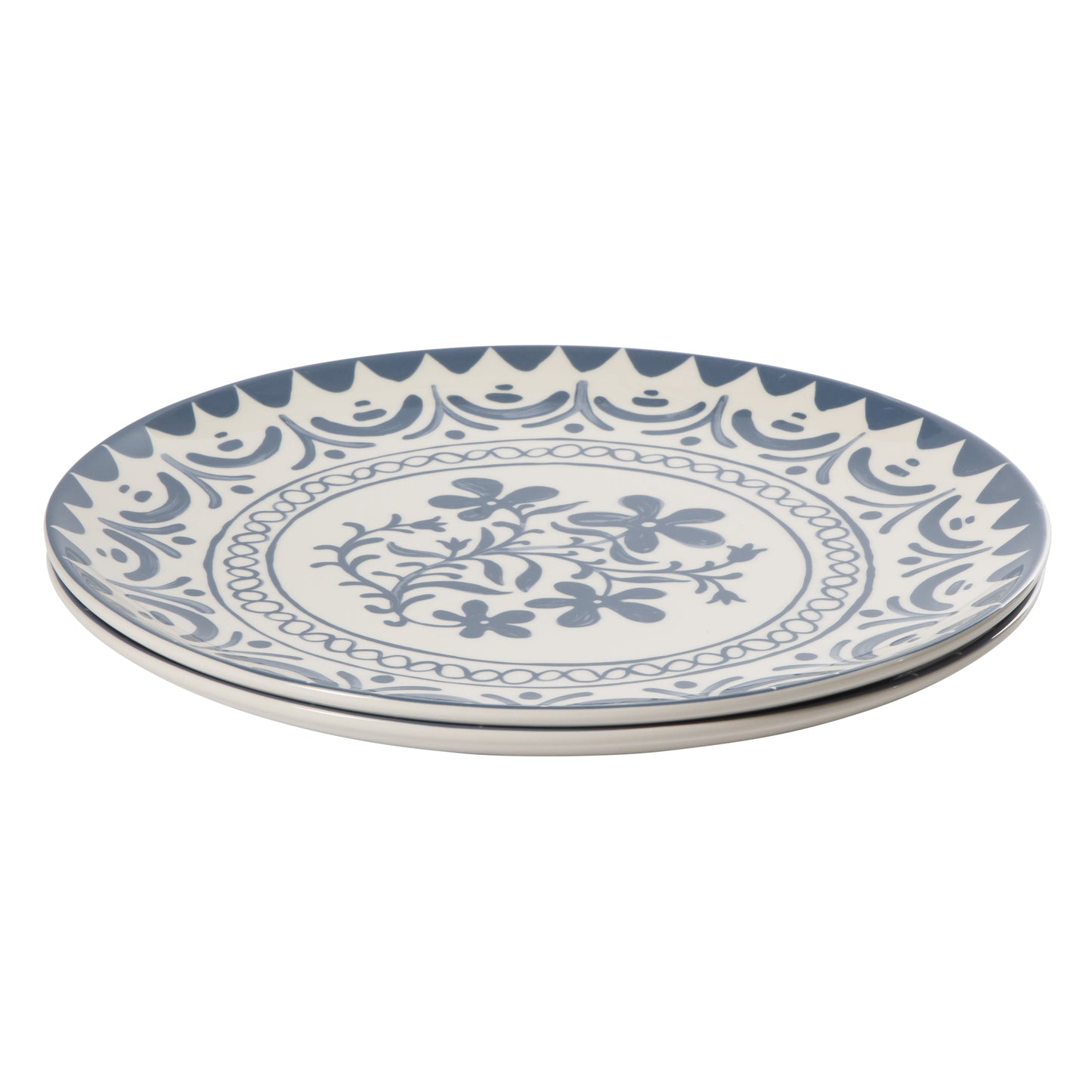 Bloomhouse - 2-Time Oprah’s Favorite Things - Valencia Flor 2 Piece 13” Serving Platter Set, Stoneware Platters, Mediterranean Floral Decal Design, Microwave & Dishwasher Safe, Iris Blue