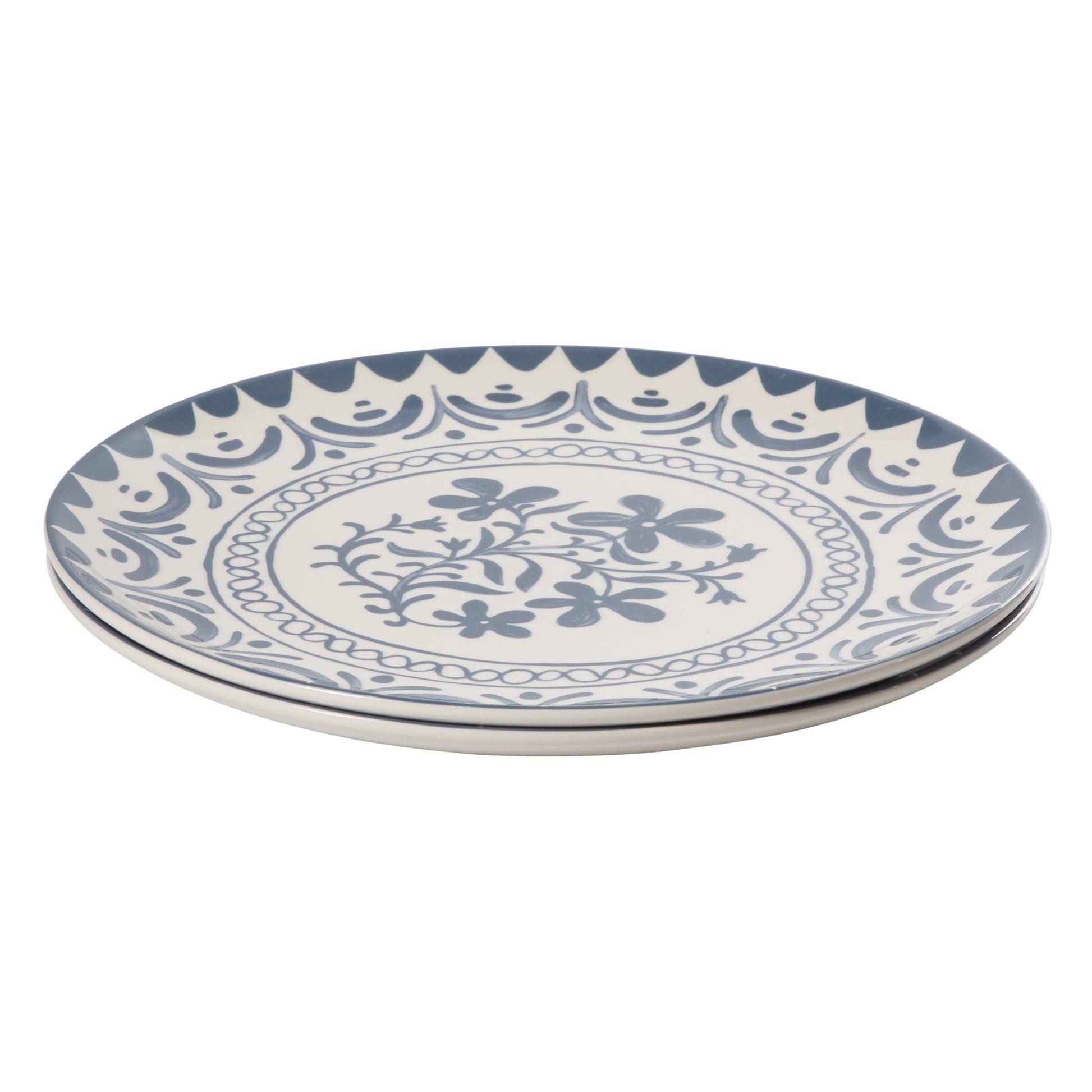 Bloomhouse - 2-Time Oprah’s Favorite Things - Valencia Flor 2 Piece 13” Serving Platter Set, Stoneware Platters, Mediterranean Floral Decal Design, Microwave & Dishwasher Safe, Iris Blue