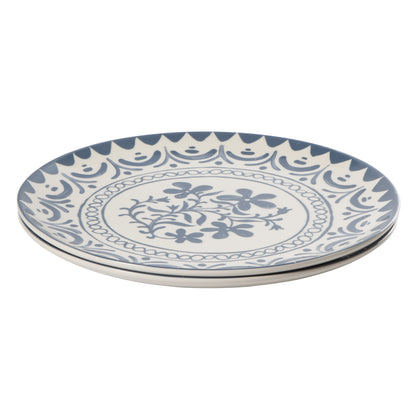Bloomhouse - 2-Time Oprah’s Favorite Things - Valencia Flor 2 Piece 13” Serving Platter Set, Stoneware Platters, Mediterranean Floral Decal Design, Microwave & Dishwasher Safe, Iris Blue