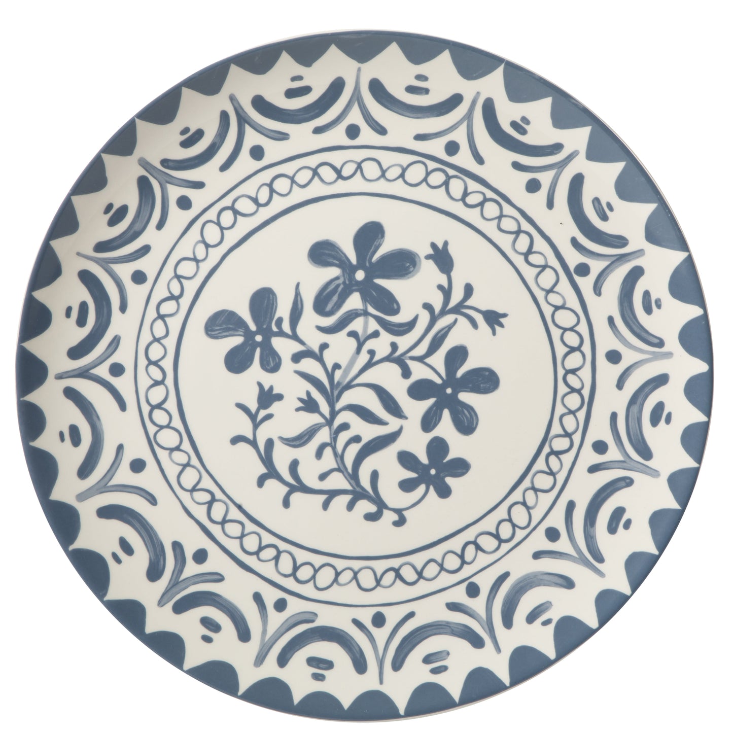 Bloomhouse - 2-Time Oprah’s Favorite Things - Valencia Flor 2 Piece 13” Serving Platter Set, Stoneware Platters, Mediterranean Floral Decal Design, Microwave & Dishwasher Safe, Iris Blue