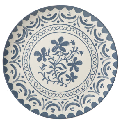 Bloomhouse - 2-Time Oprah’s Favorite Things - Valencia Flor 2 Piece 13” Serving Platter Set, Stoneware Platters, Mediterranean Floral Decal Design, Microwave & Dishwasher Safe, Iris Blue