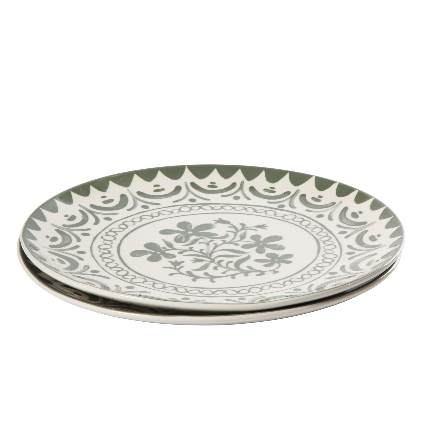 Bloomhouse - 2-Time Oprah’s Favorite Things - Valencia Flor 2 Piece 13” Serving Platter Set, Stoneware Platters, Mediterranean Floral Decal Design, Microwave & Dishwasher Safe, Iris Blue