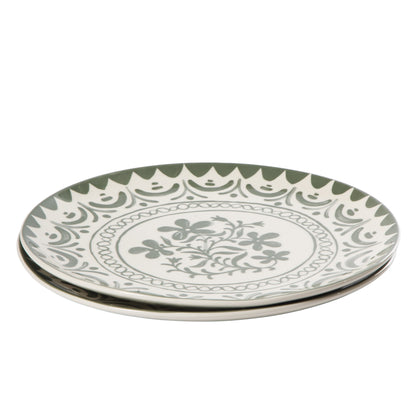 Bloomhouse - 2-Time Oprah’s Favorite Things - Valencia Flor 2 Piece 13” Serving Platter Set, Stoneware Platters, Mediterranean Floral Decal Design, Microwave & Dishwasher Safe, Iris Blue