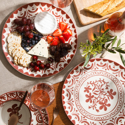 Bloomhouse - 2-Time Oprah’s Favorite Things - Valencia Flor 2 Piece 13” Serving Platter Set, Stoneware Platters, Mediterranean Floral Decal Design, Microwave & Dishwasher Safe, Iris Blue