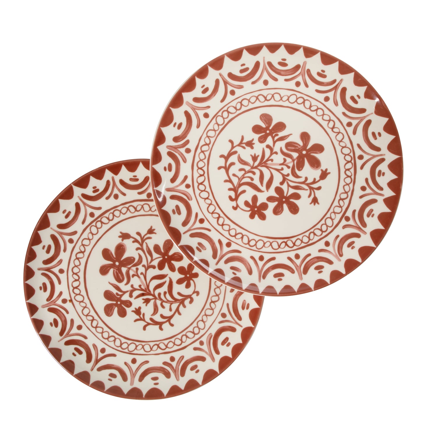 Bloomhouse - 2-Time Oprah’s Favorite Things - Valencia Flor 2 Piece 13” Serving Platter Set, Stoneware Platters, Mediterranean Floral Decal Design, Microwave & Dishwasher Safe, Iris Blue