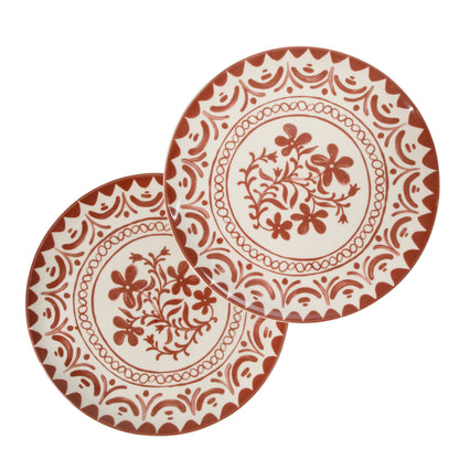 Bloomhouse - 2-Time Oprah’s Favorite Things - Valencia Flor 2 Piece 13” Serving Platter Set, Stoneware Platters, Mediterranean Floral Decal Design, Microwave & Dishwasher Safe, Iris Blue