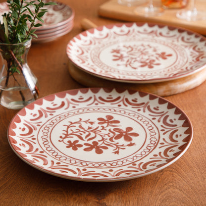 Bloomhouse - 2-Time Oprah’s Favorite Things - Valencia Flor 2 Piece 13” Serving Platter Set, Stoneware Platters, Mediterranean Floral Decal Design, Microwave & Dishwasher Safe, Iris Blue
