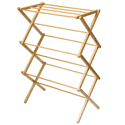 Gibson Home Riverrun Foldable Bamboo Drying Rack for Clothes & Towels – 2-Tier Collapsible Laundry Drying Rack, Space-Saving Air Dry Stand for Clothes, Towels, Blankets, etc for Indoor & Outdoor Use
