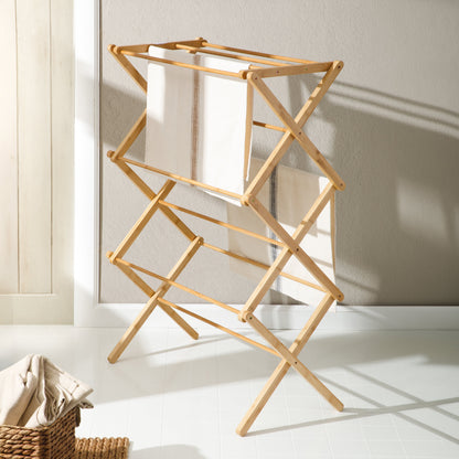 Gibson Home Riverrun Foldable Bamboo Drying Rack for Clothes & Towels – 2-Tier Collapsible Laundry Drying Rack, Space-Saving Air Dry Stand for Clothes, Towels, Blankets, etc for Indoor & Outdoor Use