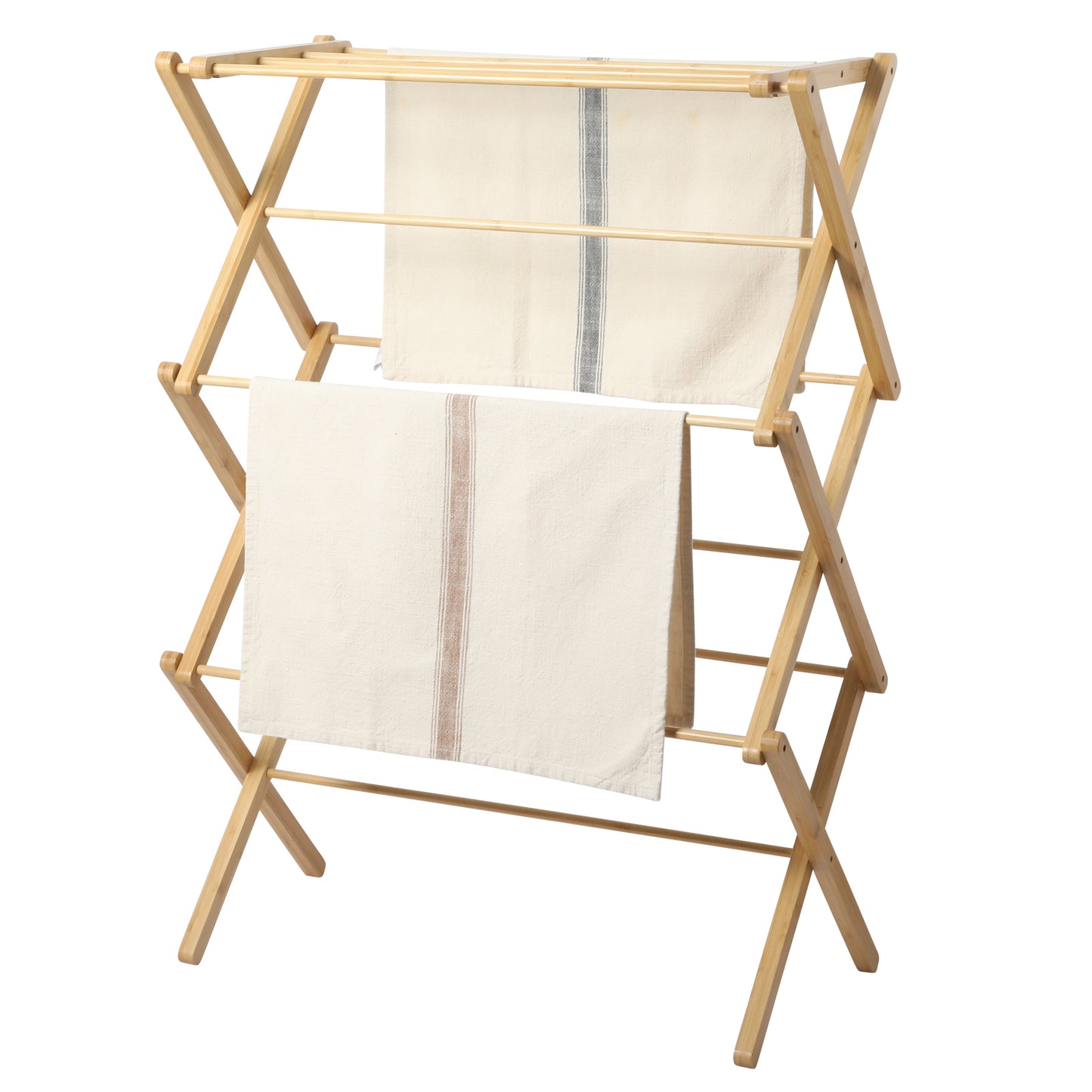 Gibson Home Riverrun Foldable Bamboo Drying Rack for Clothes & Towels – 2-Tier Collapsible Laundry Drying Rack, Space-Saving Air Dry Stand for Clothes, Towels, Blankets, etc for Indoor & Outdoor Use