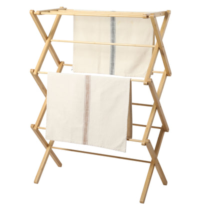 Gibson Home Riverrun Foldable Bamboo Drying Rack for Clothes & Towels – 2-Tier Collapsible Laundry Drying Rack, Space-Saving Air Dry Stand for Clothes, Towels, Blankets, etc for Indoor & Outdoor Use