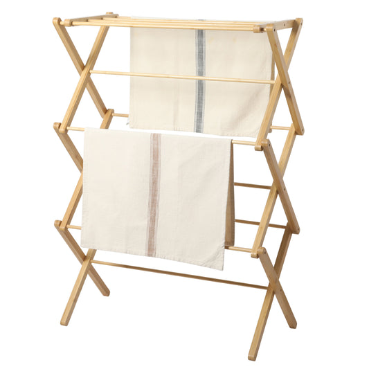 Gibson Home Riverrun Foldable Bamboo Drying Rack for Clothes & Towels – 2-Tier Collapsible Laundry Drying Rack, Space-Saving Air Dry Stand for Clothes, Towels, Blankets, etc for Indoor & Outdoor Use