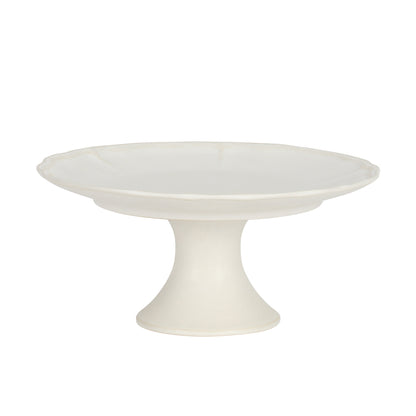 Gibson Elite Vista Rossio - Made in Portugal - 10.6 Inch White Ceramic Cake Stand, Pedestal Dessert Stand with Scalloped Rim, Cupcake Stand