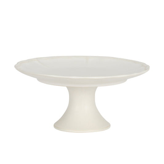 Gibson Elite Vista Rossio - Made in Portugal - 10.6 Inch White Ceramic Cake Stand, Pedestal Dessert Stand with Scalloped Rim, Cupcake Stand