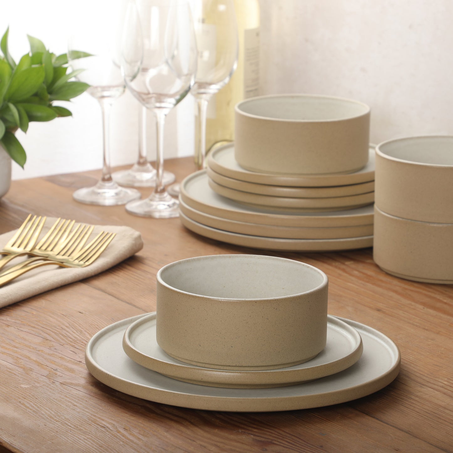 Gibson Elite Villa Amadora - Made in Portugal - 12 Piece Dinnerware Set for 4, Stoneware Plates and Bowls Sets,Dinner Plates, Salad Plates, Cereal Bowls