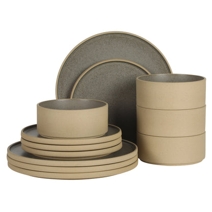 Gibson Elite Villa Amadora - Made in Portugal - 12 Piece Dinnerware Set for 4, Stoneware Plates and Bowls Sets,Dinner Plates, Salad Plates, Cereal Bowls