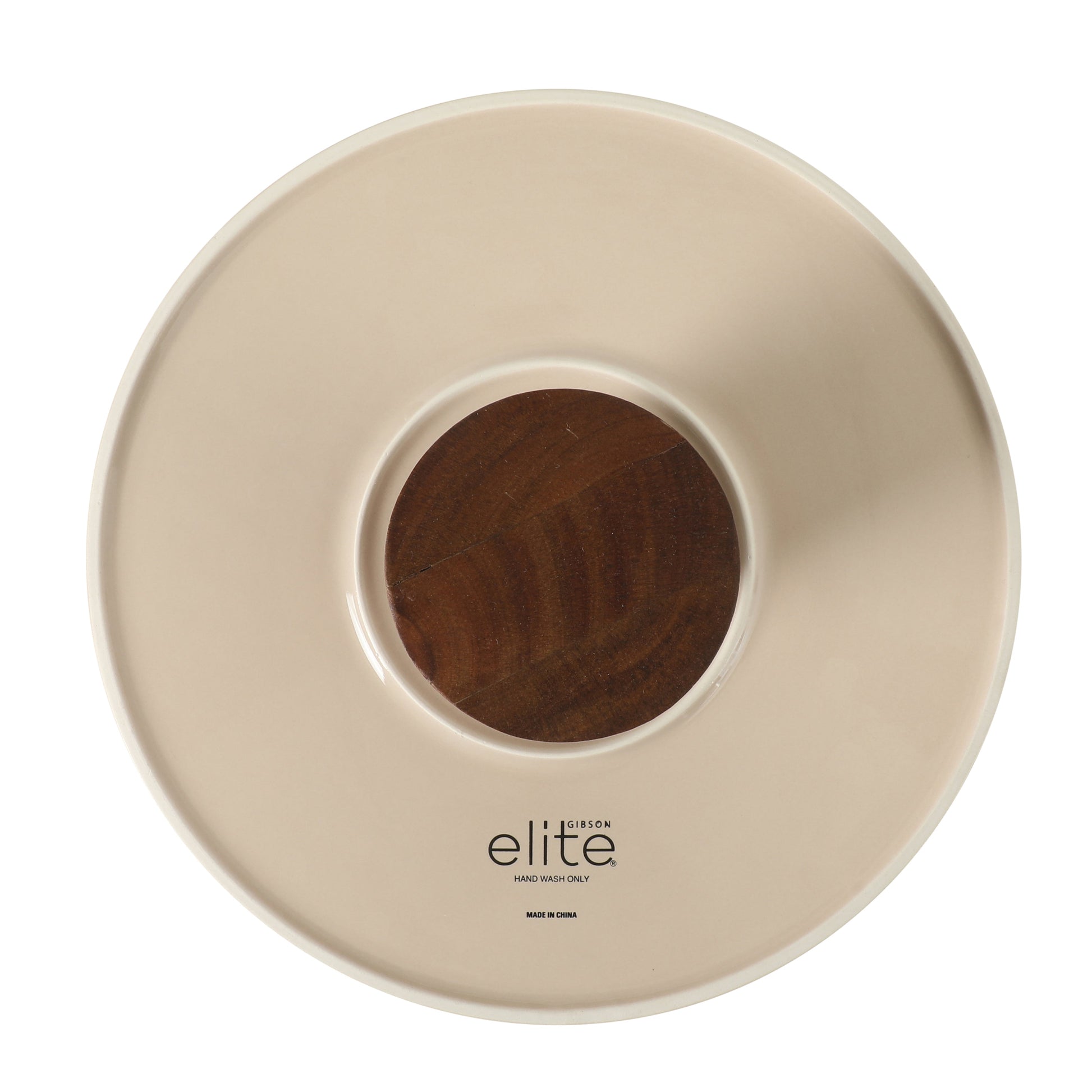 Gibson Elite 10.7-Inch Stoneware Cake Stand with Acacia Wood Base – Taupe Round Dessert Display Stand for Cakes, Cupcakes & Party Entertaining