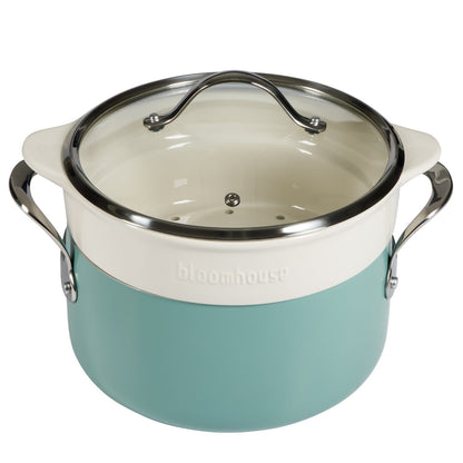Bloomhouse 6-Quart Aluminum Enamel Dutch Oven w/ Non-Stick Non-Toxic Ceramic Interior and Ceramic Steamer Insert