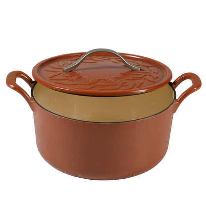 Bloomhouse 7 Qt Cast Iron Dutch Oven W/ Embossed Lid, European Enamel, & Olive Wood Trivet