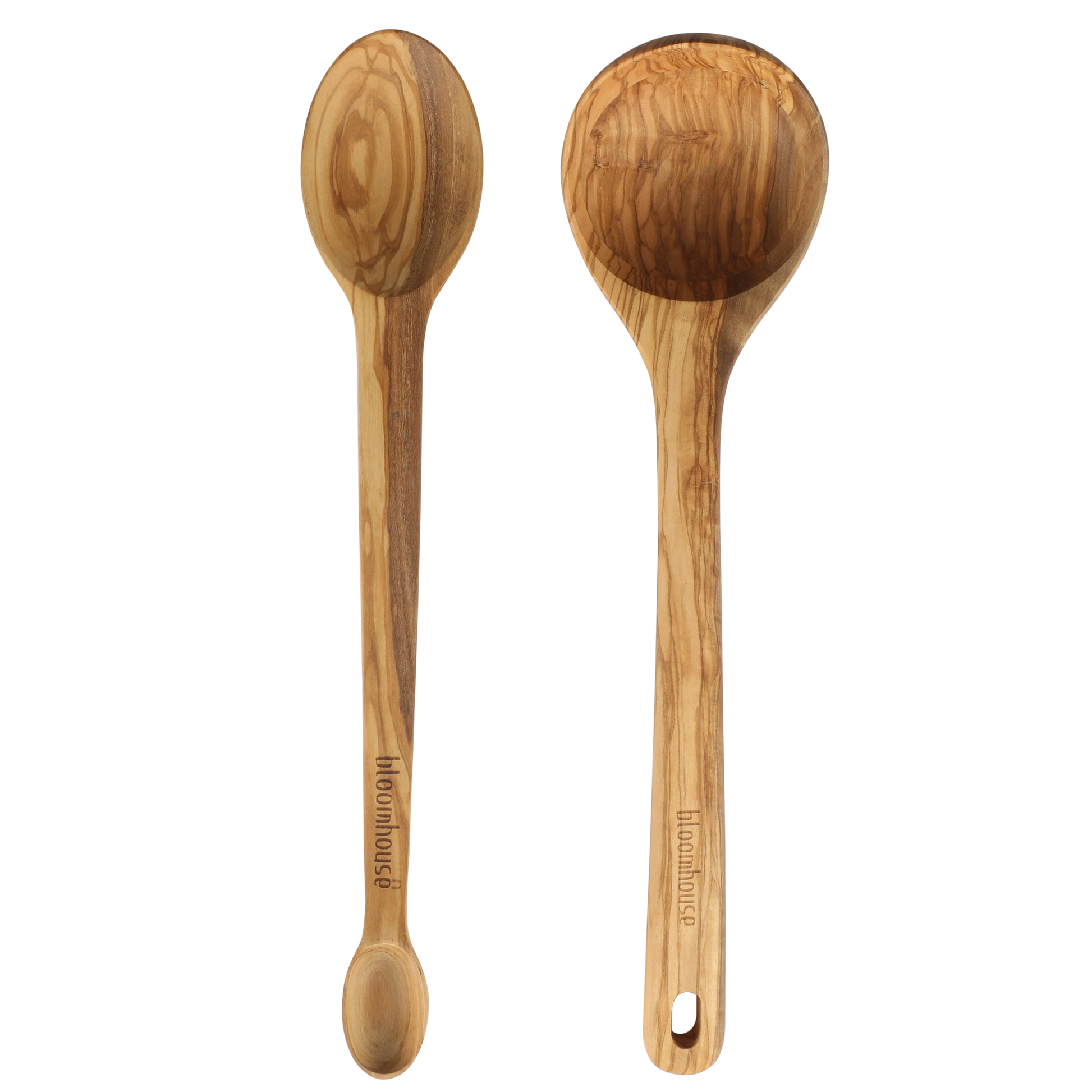 Bloomhouse Italian Olive Wood 2-Piece Extra-Large 14 Inch Ladle and Tasting Spoon Set