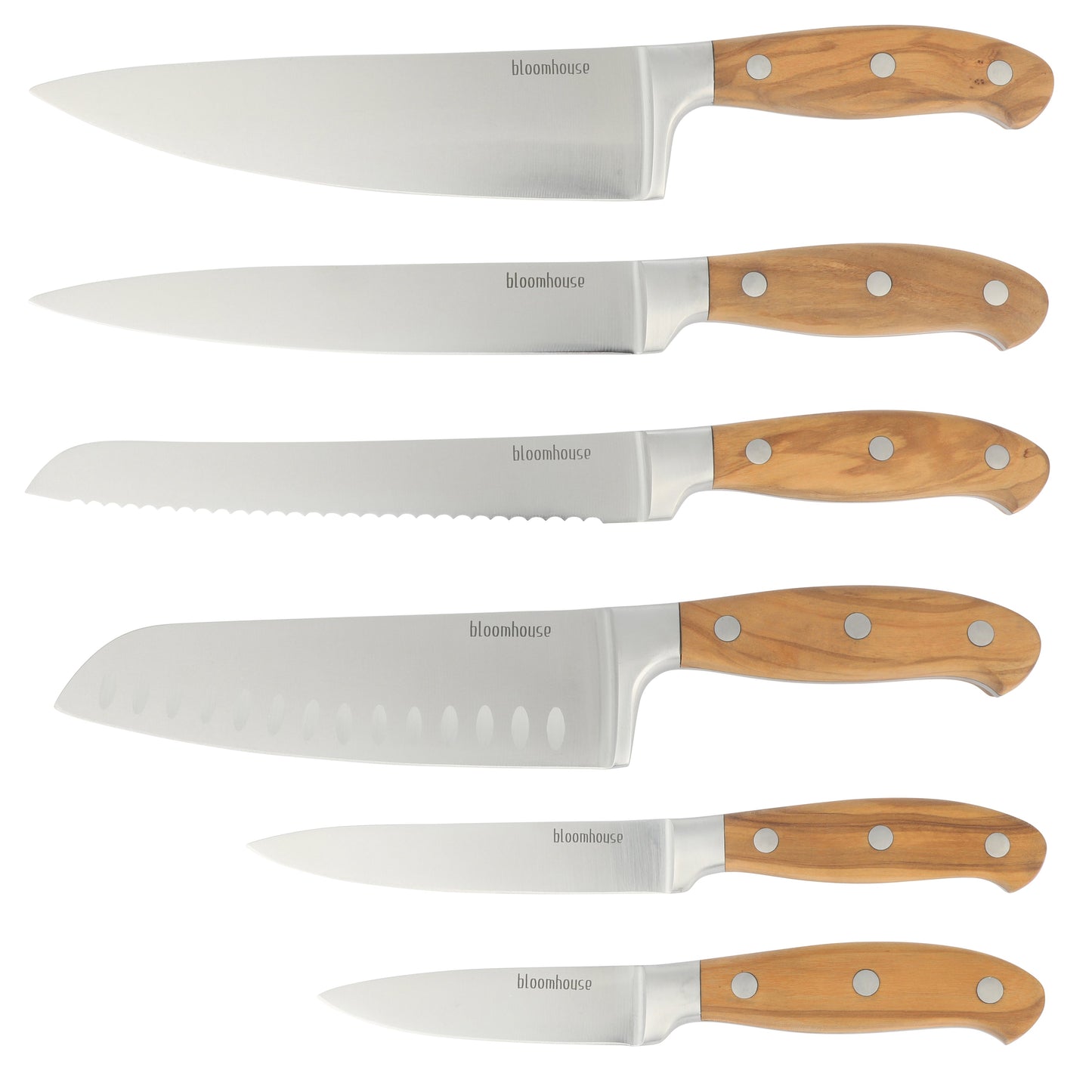 Bloomhouse 7 Piece Italian Olive Wood Knife Block Set w/ German Forged Steel Knives