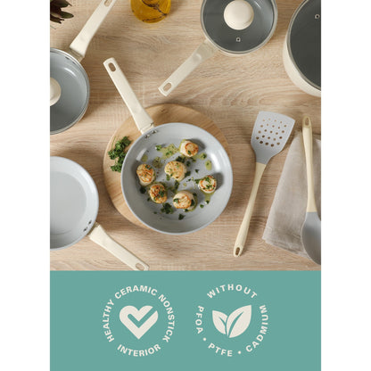Gibson Home Barnsdall 10 Piece Premium PFA Free Ceramic Nonstick Pots and Pans Aluminum Cookware Set W/ Kitchen Tools - Linen